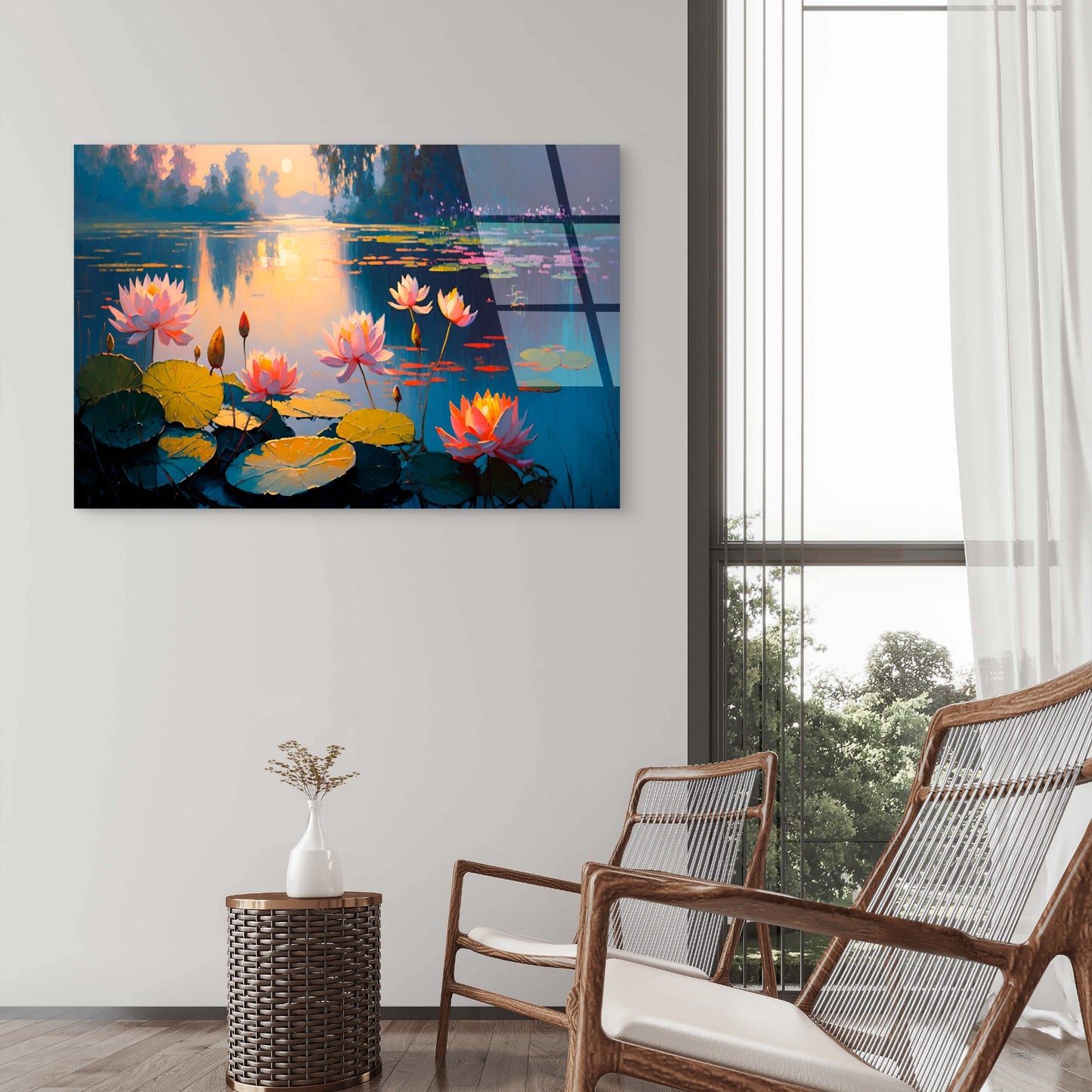 Pink Lotus Flower Water Lilypond Sunset   Acrylic Glass Printing Wall Art Australian Made Quality