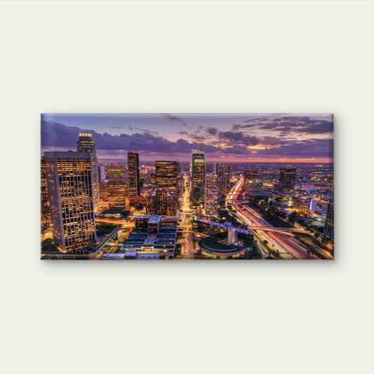 Aerial Shot Downtown Los Angele Wall Art Canvas Office Home Room Framed 120x60cm