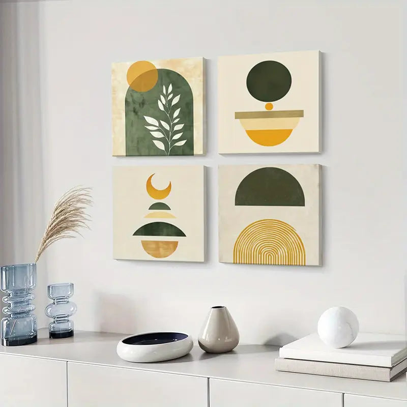 4pcs  Olive Branches Square Wall Art Canvas Framed