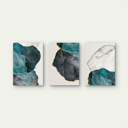 3pcs Abstract Teal Agate Marble Painting  Wall Art Set Canvas Framed 60x90cm - High Quality Print 100% Australian Made Wall Canvas Ready to Hang