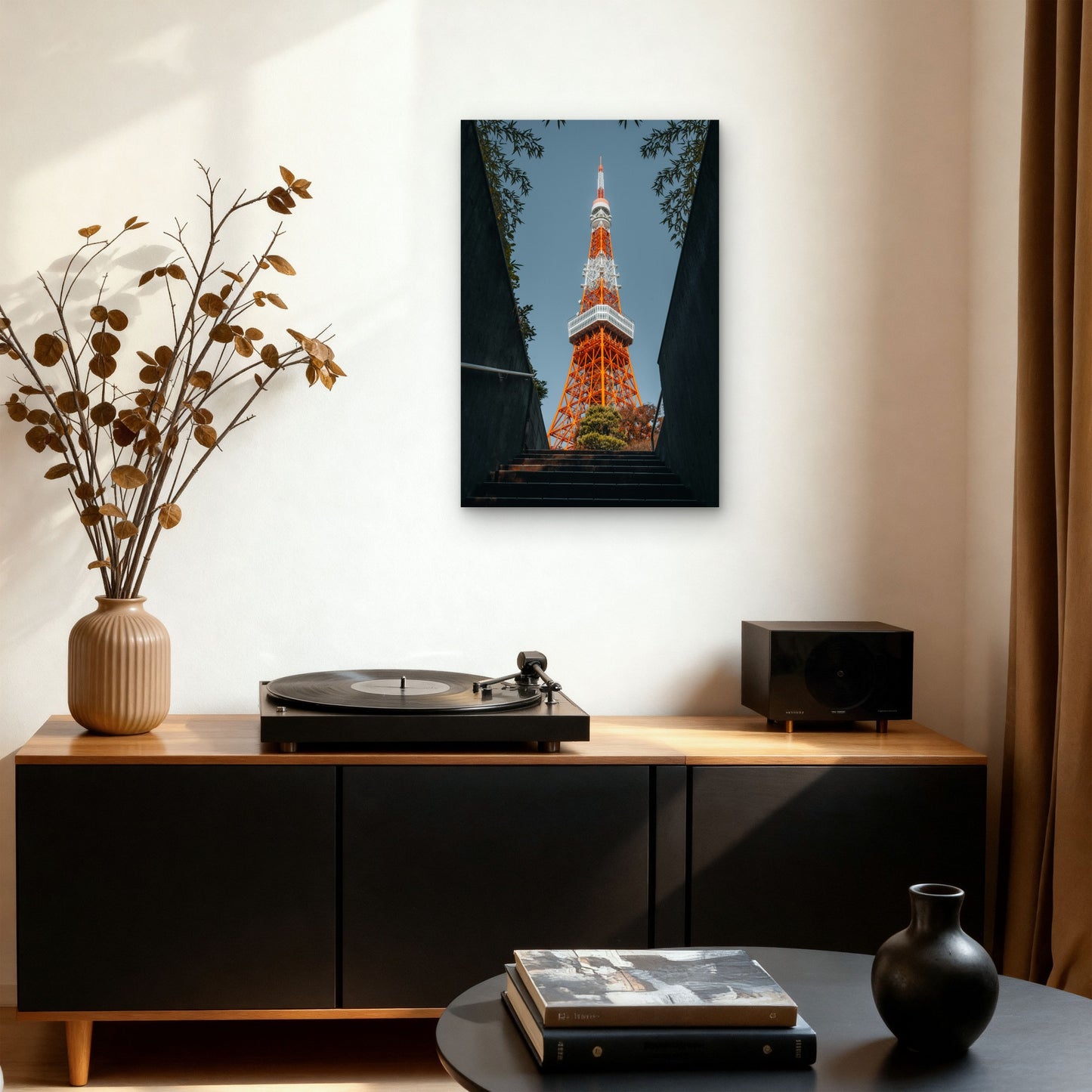 Tokyo Tower Viewed from Staircase, Tokyo, Japan 60x90cm Metal Print Ready to Hang