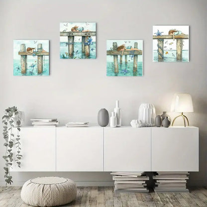 4pcs Whimsical Childhood Theme With Girls, Fish  Wall Art Canvas Framed
