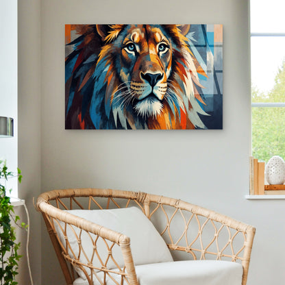 Colorful Abstract Lion King Blue Orange Acrylic Glass Printing Wall Art Australian Made Quality