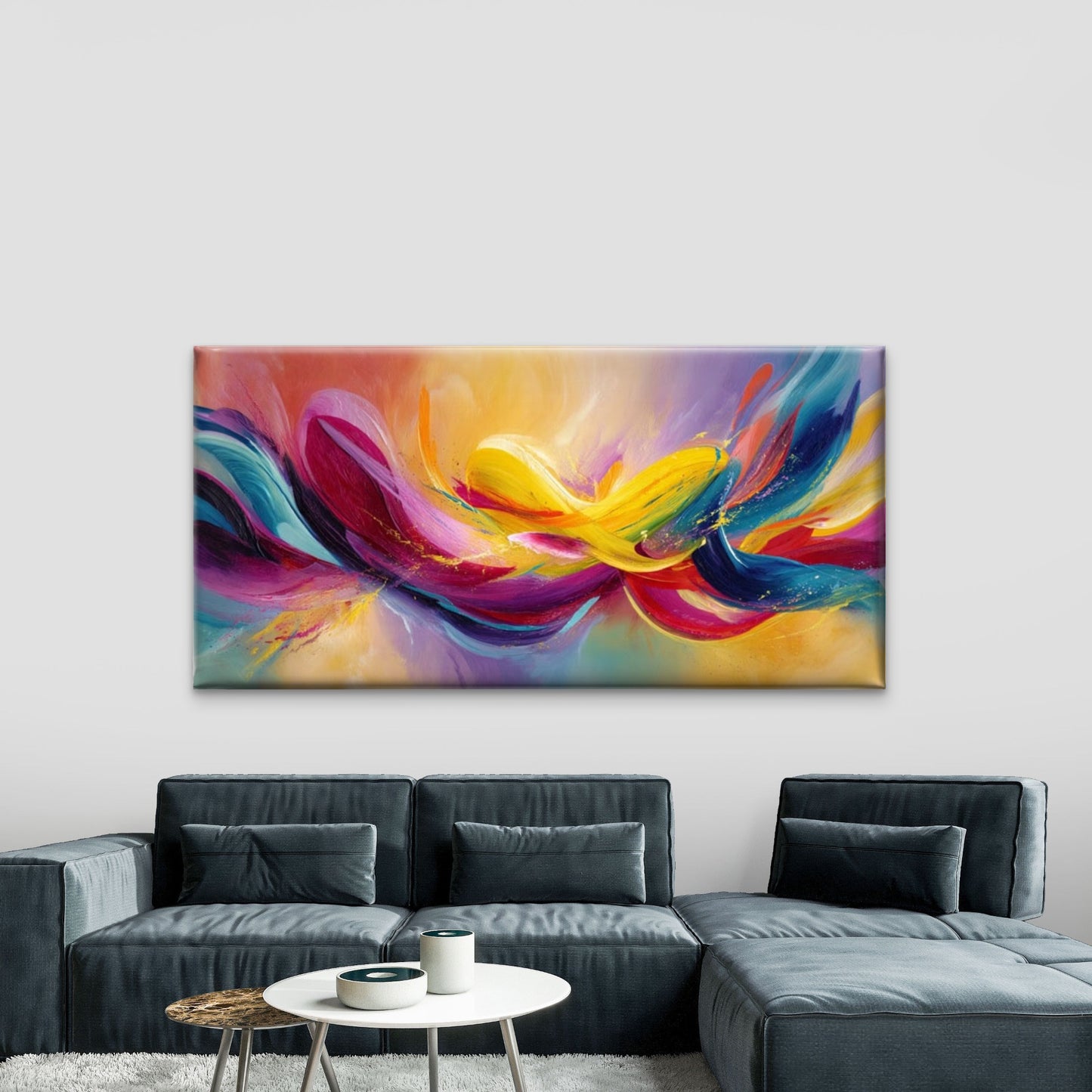 Abstract Multicolor Waves Wall Art Canvas Office Home Room Framed 120x60cm