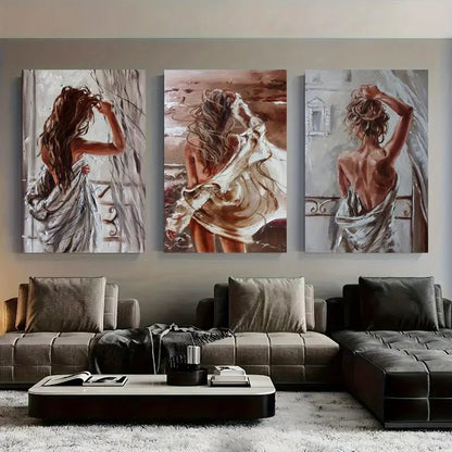 3pcs Elegant Woman Back View Canvas Prints Metal Print Ready to Hang Art