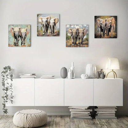 4pcsBoho Elephant Abstract  Wall Art Canvas Framed