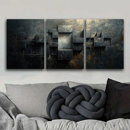 3pcs Geometric Shapes In Black, Golden, Gray Metal Print Ready to Hang Art - Bella Home Decor
