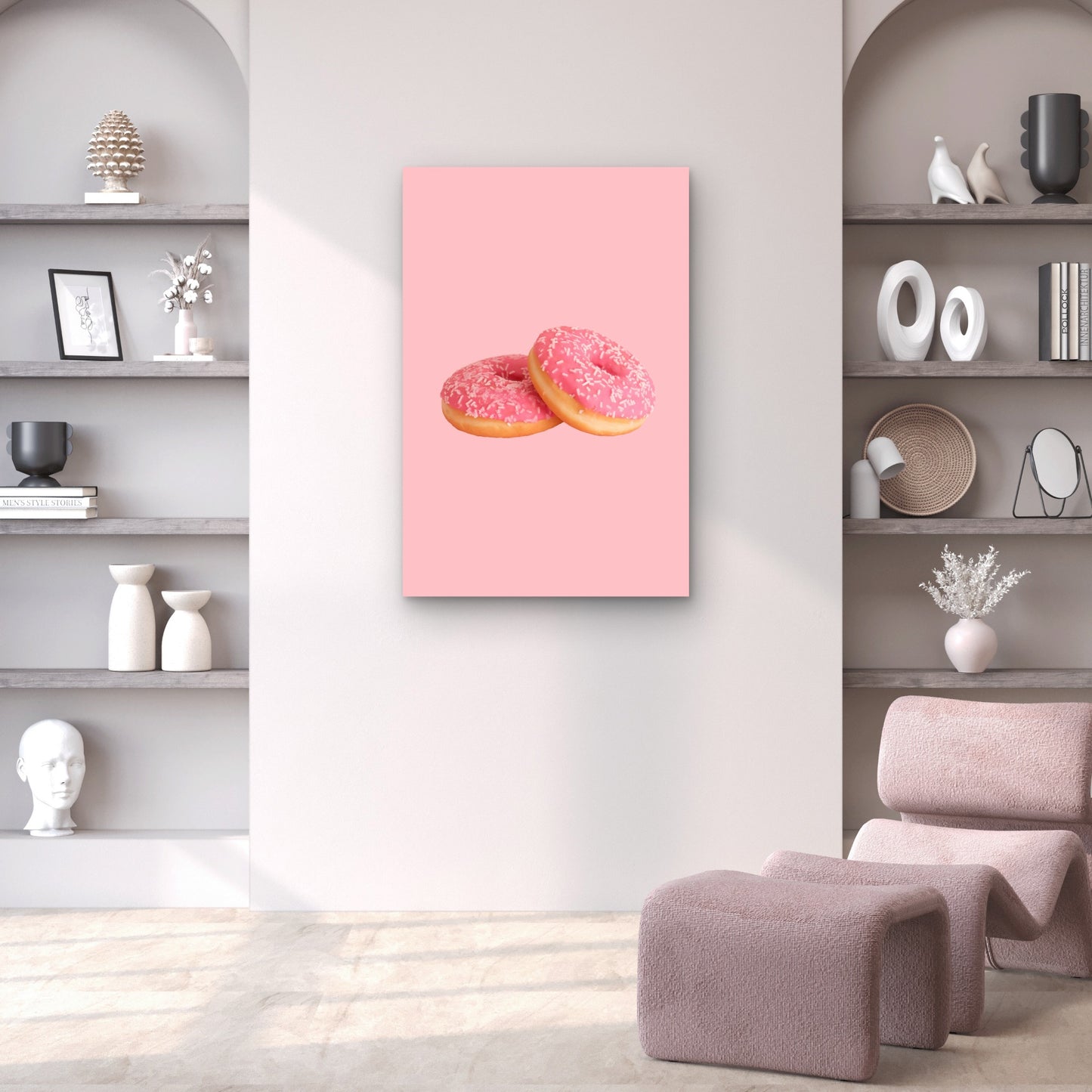 Two Pink Sprinkle Donuts 40x60cm Metal Print Ready to Hang