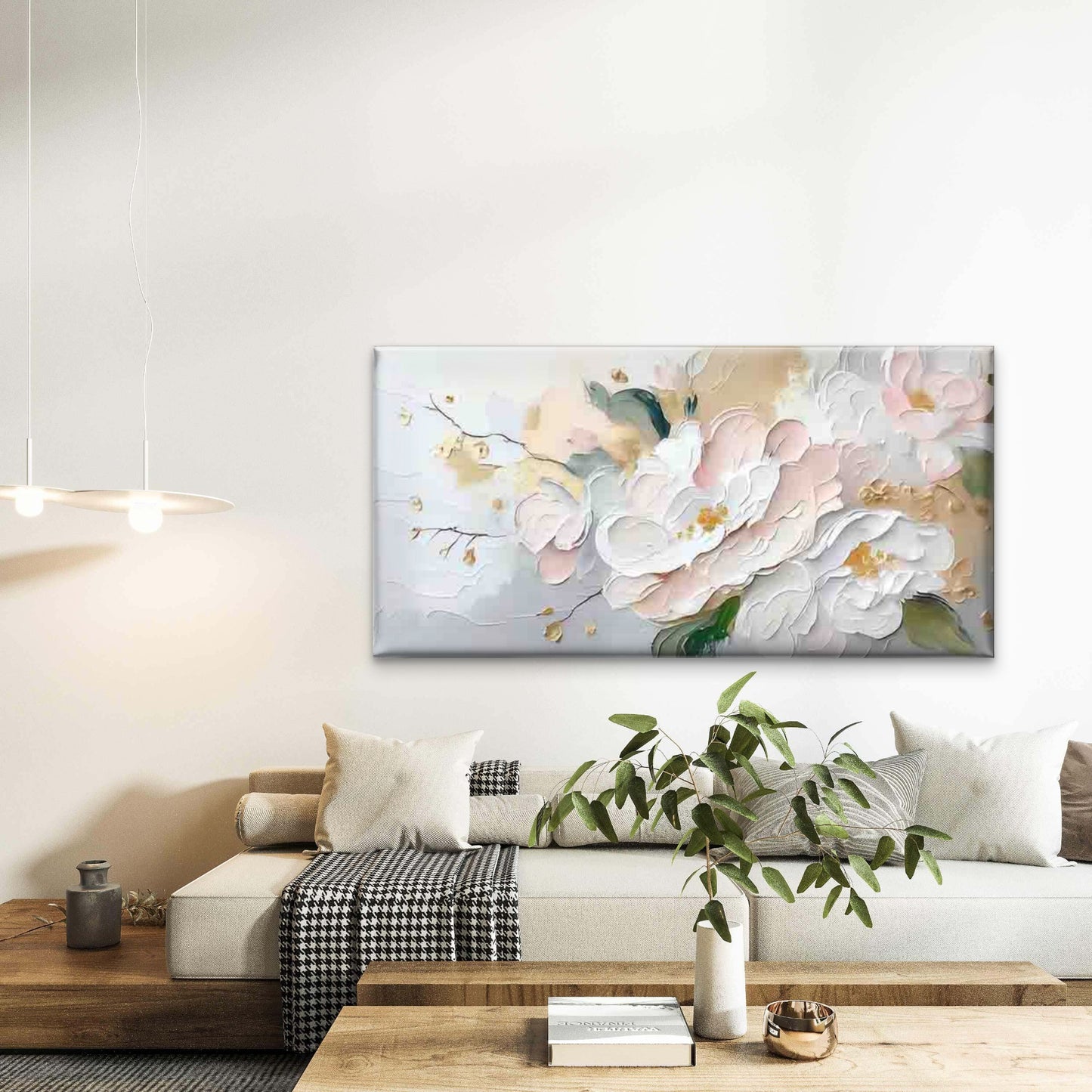 Modern Abstract White & Beige Wall Art Canvas Office Home Room Framed 120x60cm - Bella Home Decor