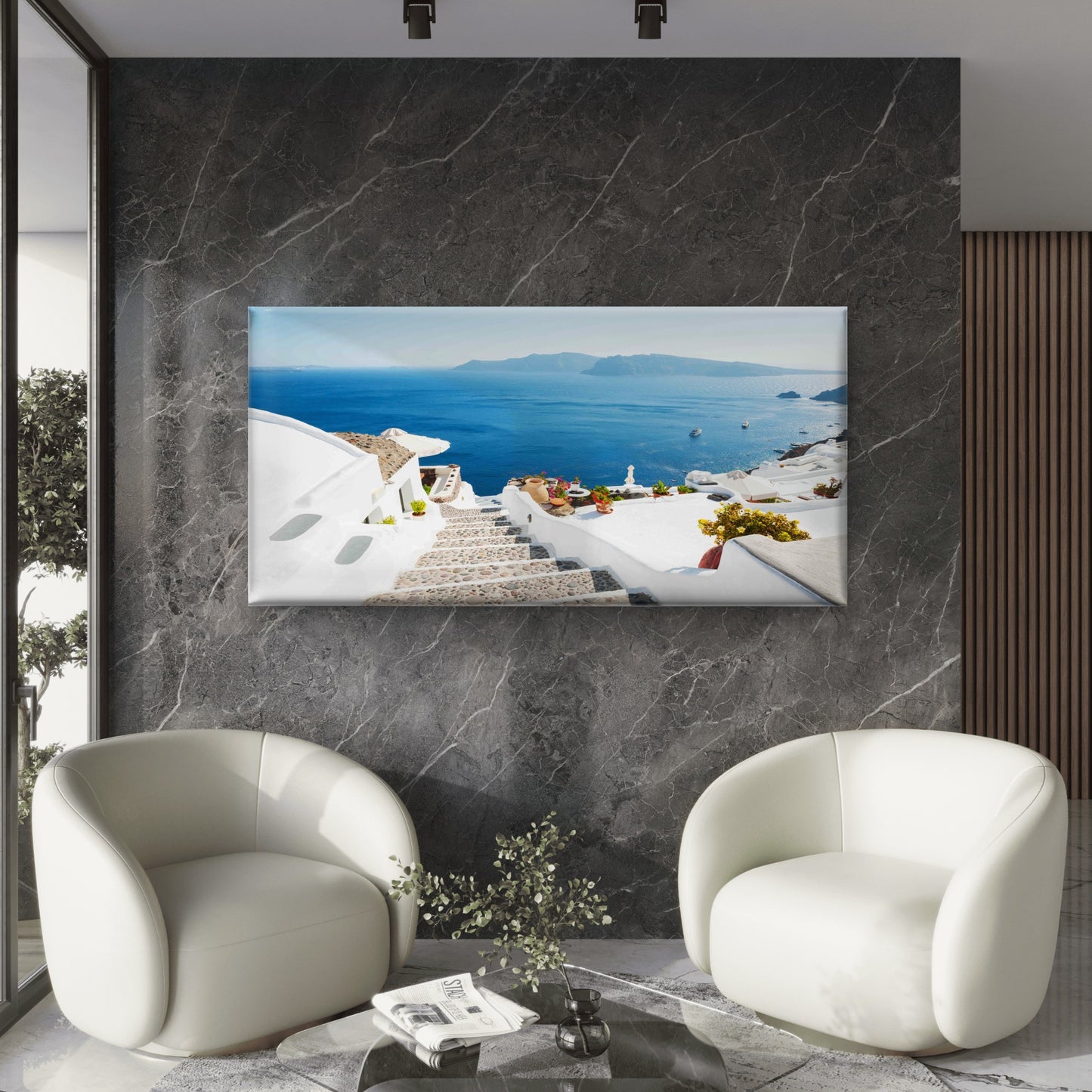 White Architecture On Santorini Wall Art Canvas Office Home Room Framed 120x60cm - Bella Home Decor