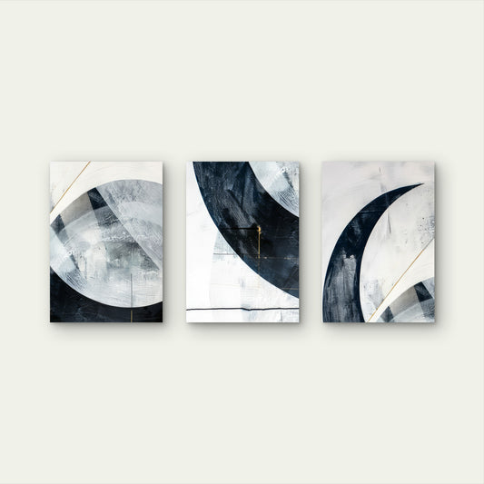 3pcs Abstract Black White Grey Wall Art Set Canvas Framed 50x70cm - High Quality Print 100% Australian Made Wall Canvas Ready to Hang