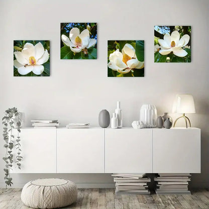 4pcs Magnolia Flowe Vintage Abstract Wall Art Canvas Framed