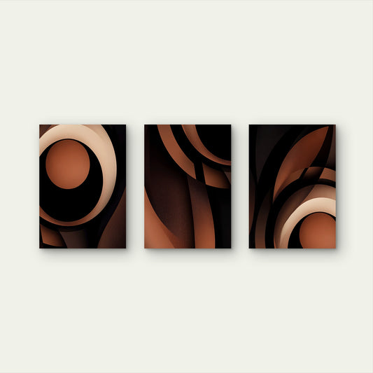 3pcs Abstract Brown Terracotta Black Wall Art Set Canvas Framed 60x90cm - High Quality Print 100% Australian Made Wall Canvas Ready to Hang