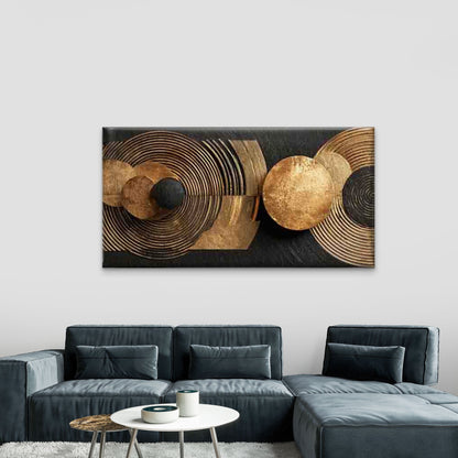Golden Circles on a Black Wall Art Canvas Office Home Room Framed 120x60cm - Bella Home Decor