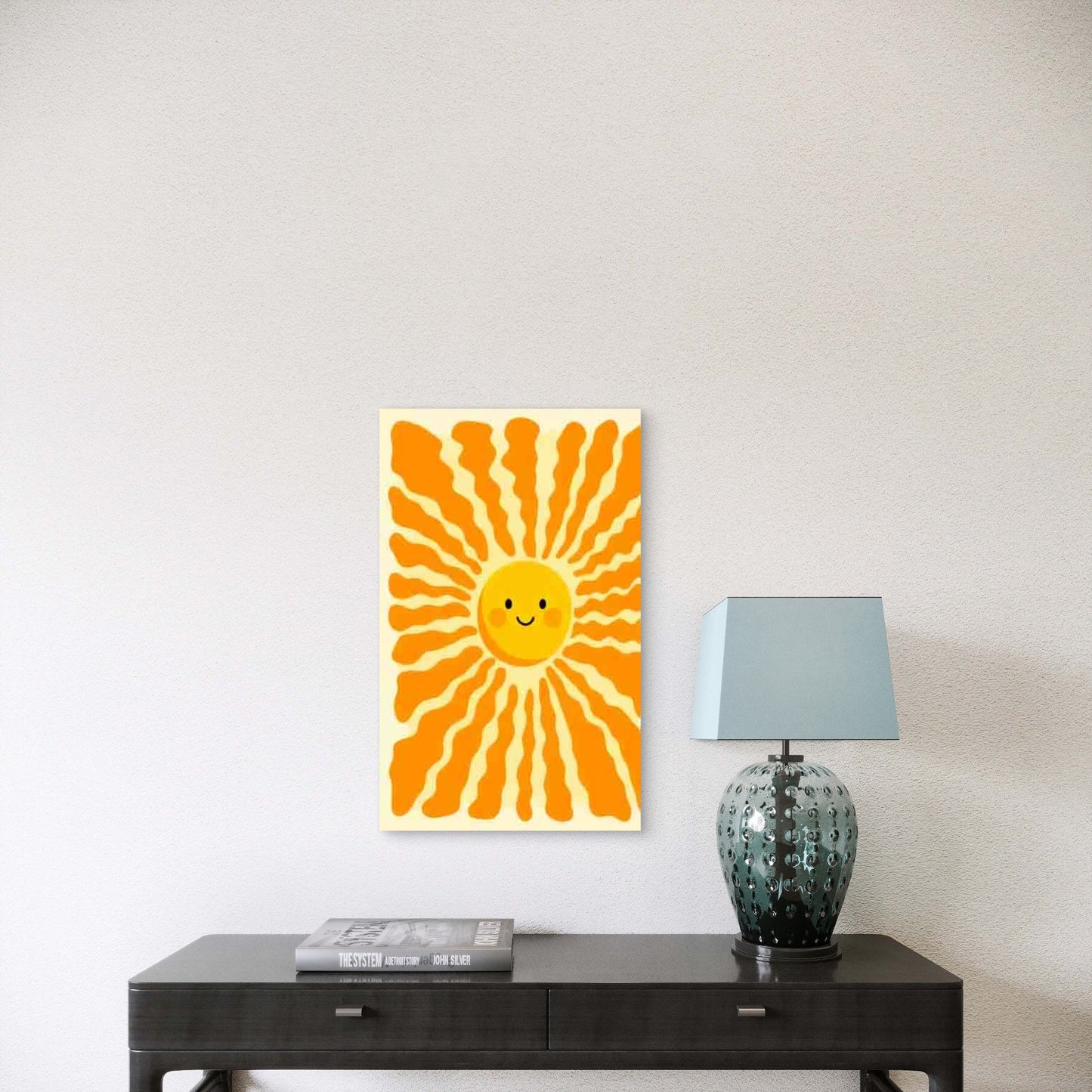 Orange Sun Smiling Face Pattern Metal Print Ready to Hang