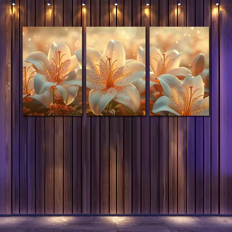 3pcs Vibrant Lilies Illustration Wall Art Set Canvas Framed 60x90cm - High Quality Print 100% Australian Made Wall Canvas Ready to Hang