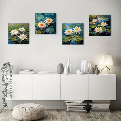 4pcs Lotus Flower Canvas Wall Art Prints Wall Art Canvas Framed