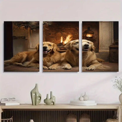 3pcs Realistic Golden Retriever Scene Metal Print Ready to Hang Art