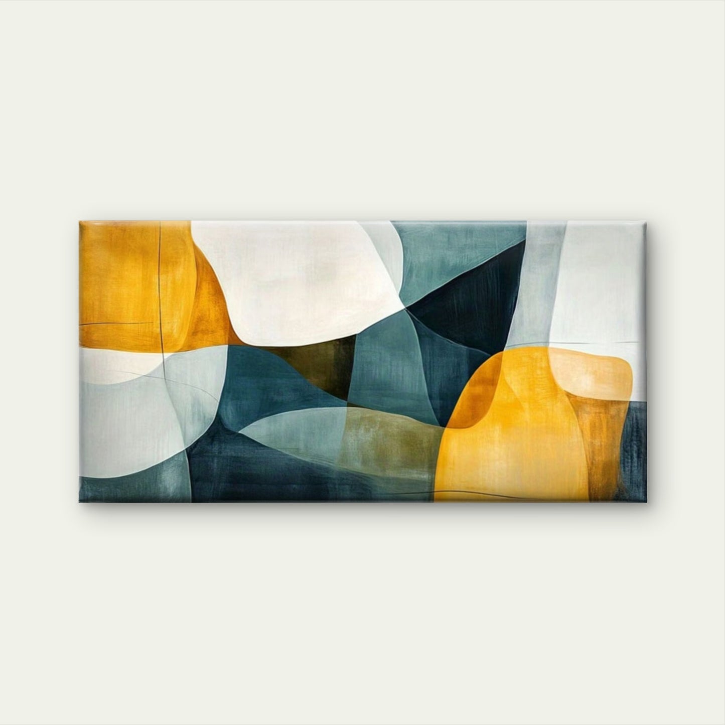 Mustard Fluid Shapes Geometric Wall Art Canvas Office Home Room Framed 120x60cm