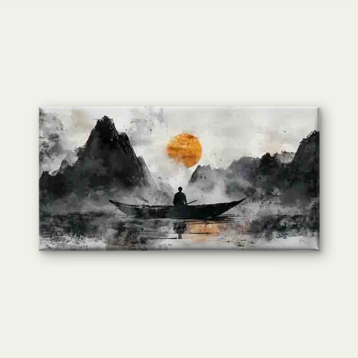 Silhouette of a Figure Rowing Wall Art Canvas Office Home Room Framed 120x60cm