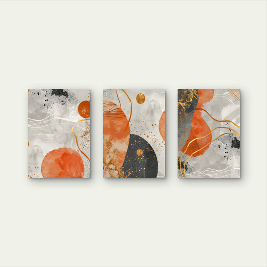 3pcs Terracotta Gold Gray Abstract Painting Wall Art Set Canvas Framed 50x70cm - High Quality Print 100% Australian Made Wall Canvas Ready to Hang
