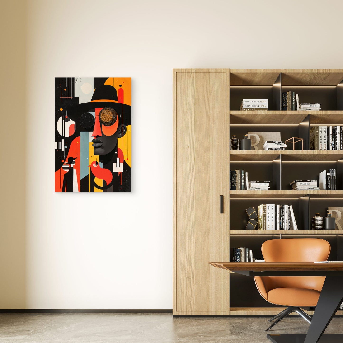 Abstract Geometric Man Fedora Hat 40x60cm Metal Print Ready to Hang