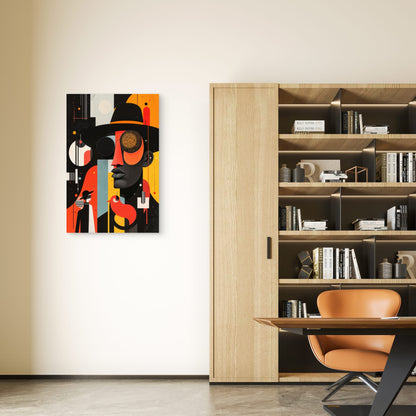 Abstract Geometric Man Fedora Hat 40x60cm Metal Print Ready to Hang