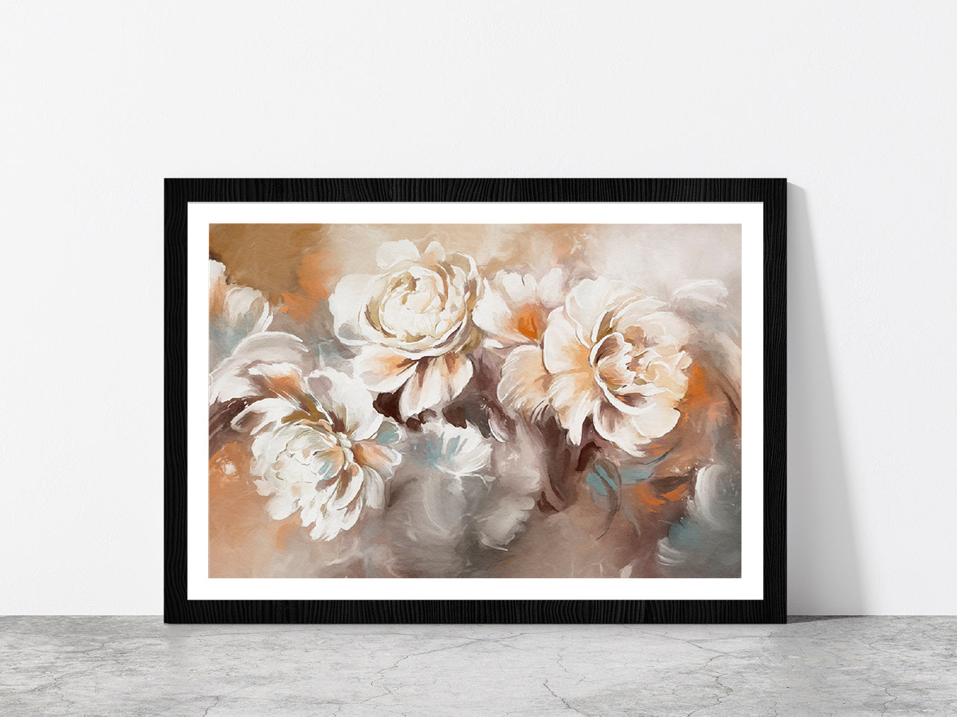 Beautiful Flowers Oil Painting Glass Framed Wall Art, Ready to Hang Quality Print With White Border Black