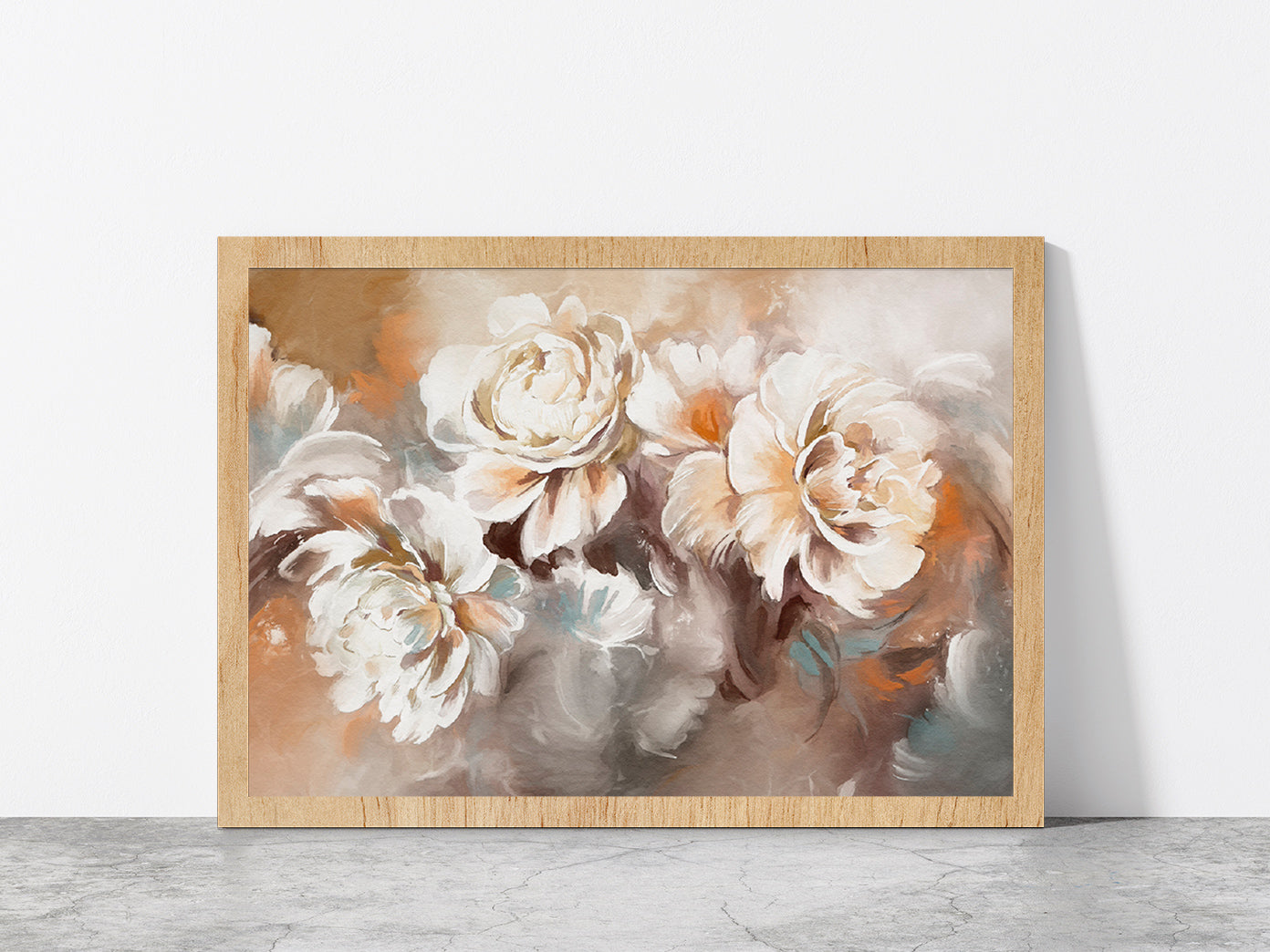 Beautiful Flowers Oil Painting Glass Framed Wall Art, Ready to Hang Quality Print Without White Border Oak