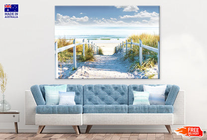 Cloudy Sky & Wooden Path to Sea 90x60cm Print 100% Australian Made - Bella Home Decor