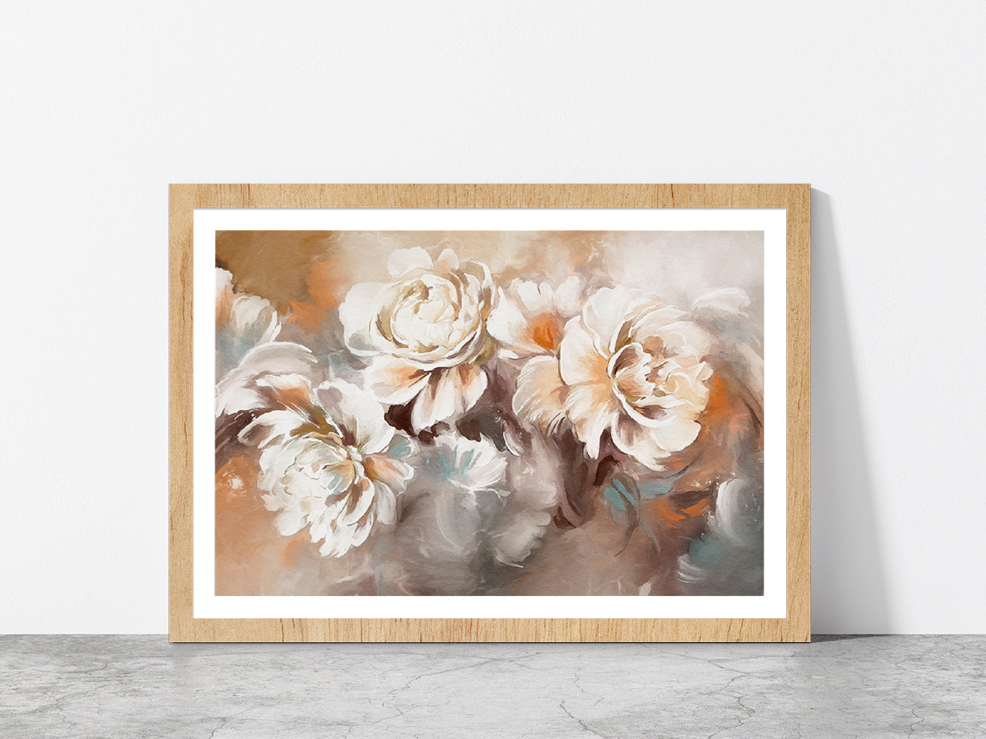 Beautiful Flowers Oil Painting Glass Framed Wall Art, Ready to Hang Quality Print With White Border Oak