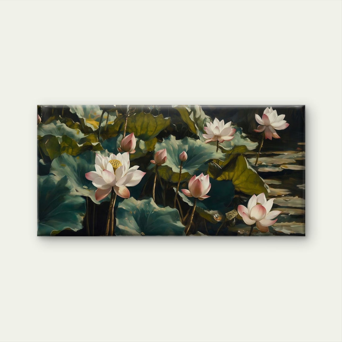 Lotus Flower & Green Leaf Wall Art Canvas Office Home Room Framed 120x60cm