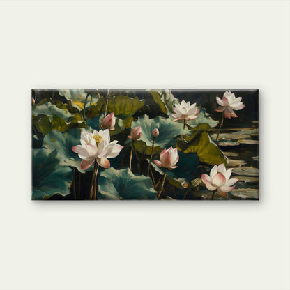 Lotus Flower & Green Leaf Wall Art Canvas Office Home Room Framed 120x60cm