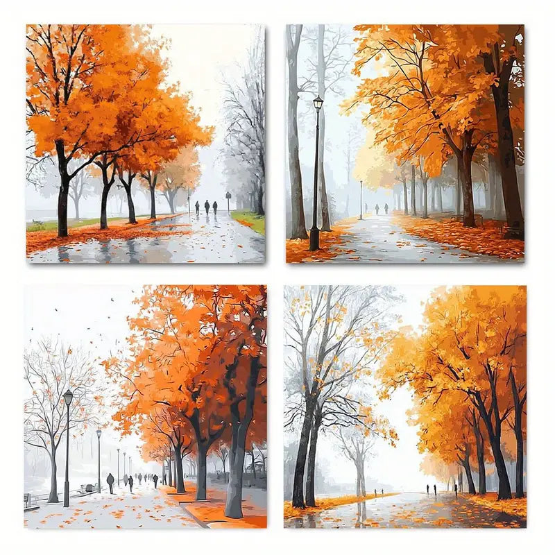 4pcs   Vintage Abstract  Autumn landscape GH  Wall Art Canvas Framed