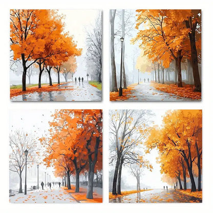 4pcs   Vintage Abstract  Autumn landscape GH  Wall Art Canvas Framed