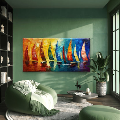 Colorful Sailboats On Water Wall Art Canvas Office Home Room Framed 120x60cm - Bella Home Decor