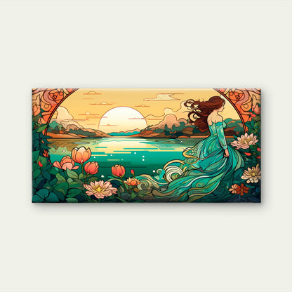 Vintage Fantasy Woman Sunset Wall Art Canvas Office Home Room Framed 120x60cm