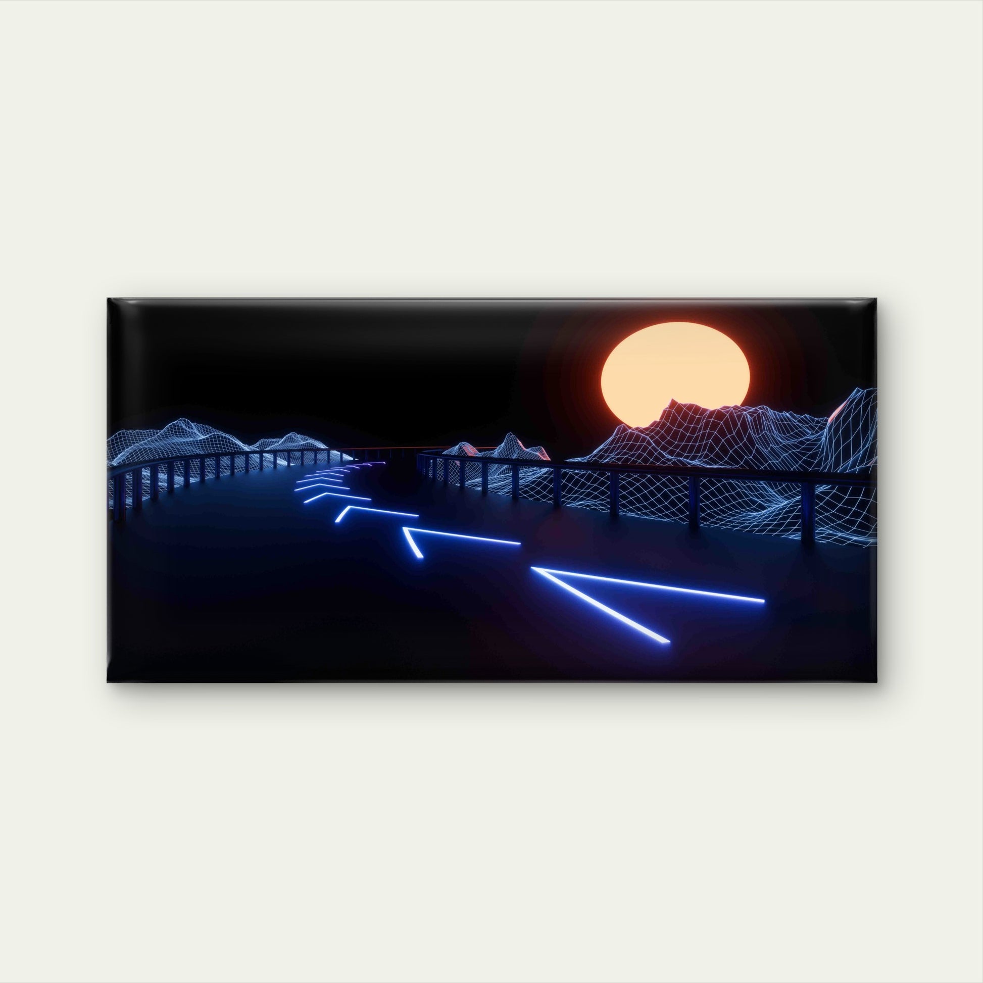 Blue Retro Neon Road Wall Art Canvas Office Home Room Framed 120x60cm - Bella Home Decor