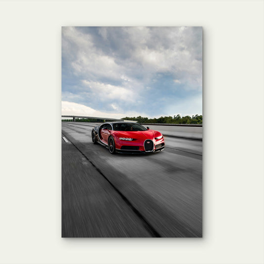Red And Black Bugatti Chiron Hyper Sports Car 60x90cm Metal Print Ready to Hang