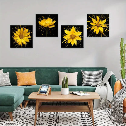 4pcs Artistic Expression Decor, Floral Burst Wall Art Canvas Framed