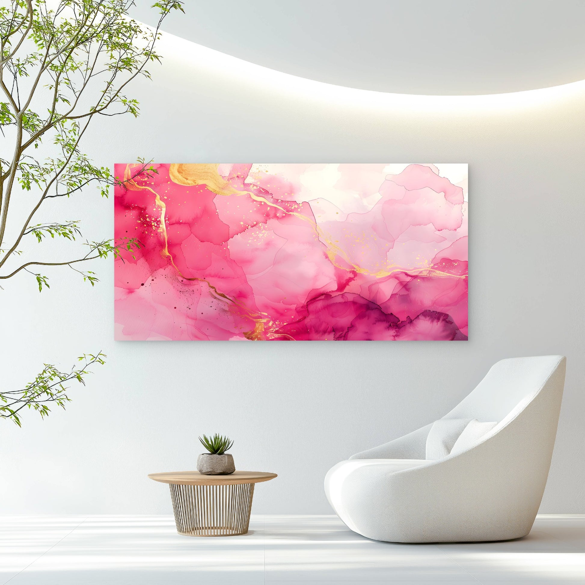 Pink Horizons Gilded Flow Wall Art Canvas Office Home Room Framed 120x60cm - Bella Home Decor