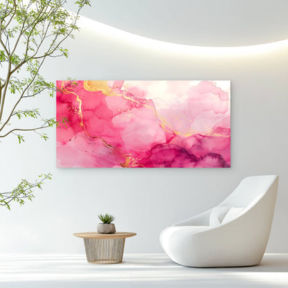 Pink Horizons Gilded Flow Wall Art Canvas Office Home Room Framed 120x60cm - Bella Home Decor