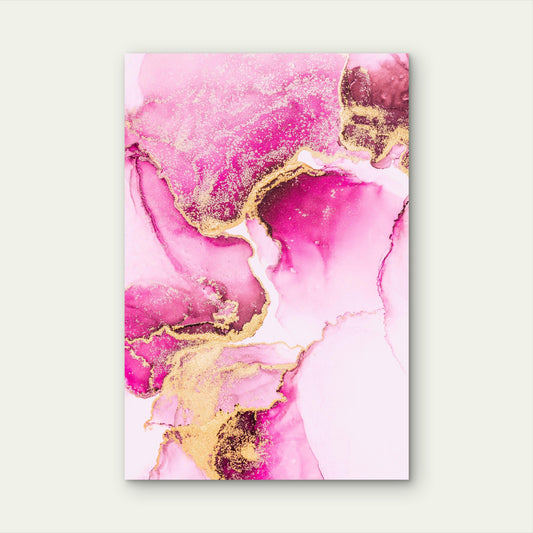 Vibrant Hot Pink Gold Abstract Marble 40x60cm Metal Print Ready to Hang