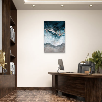 Navy Teal Fluid Abstract Painting 40x60cm Metal Print Ready to Hang