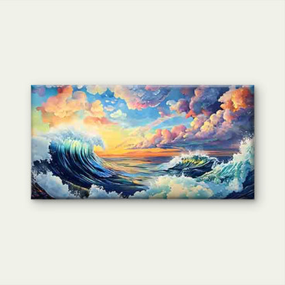 Waves Intertwined with Clouds Wall Art Canvas Office Home Room Framed 120x60cm - Bella Home Decor
