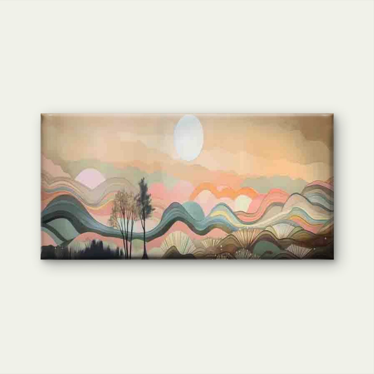 Tree & Sun Colorful Landscape Wall Art Canvas Office Home Room Framed 120x60cm - Bella Home Decor