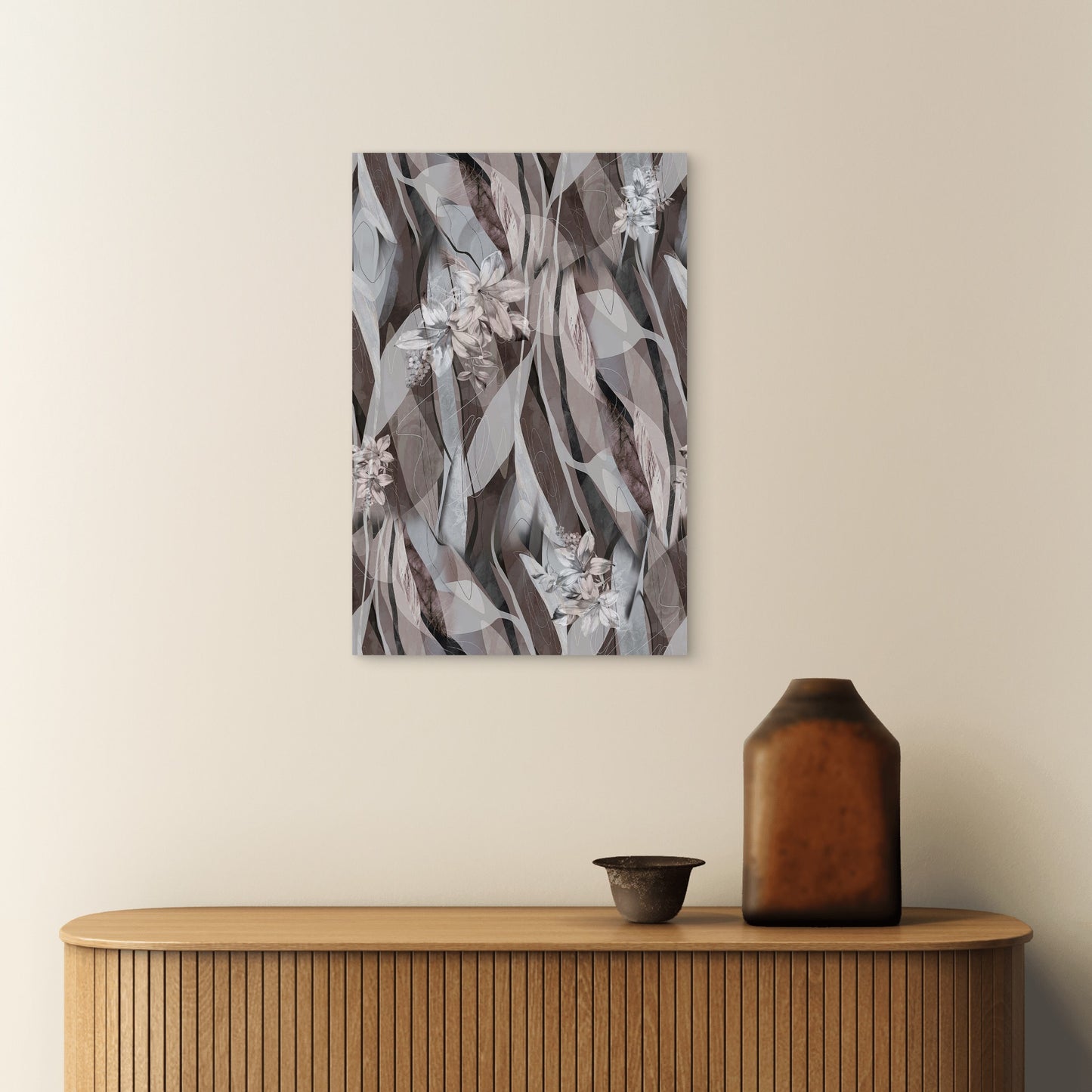 Abstract Moody Neutral Lily Wildflower 40x60cm Metal Print Ready to Hang