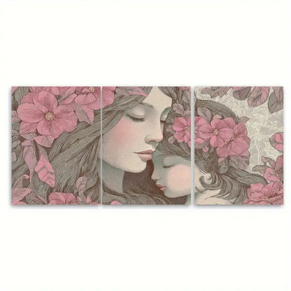 3pcs Mother Love Feminine Baby Nursery Print Wall Art Set Canvas Framed 50x70cm - High Quality Print 100% Australian Made Wall Canvas Ready to Hang