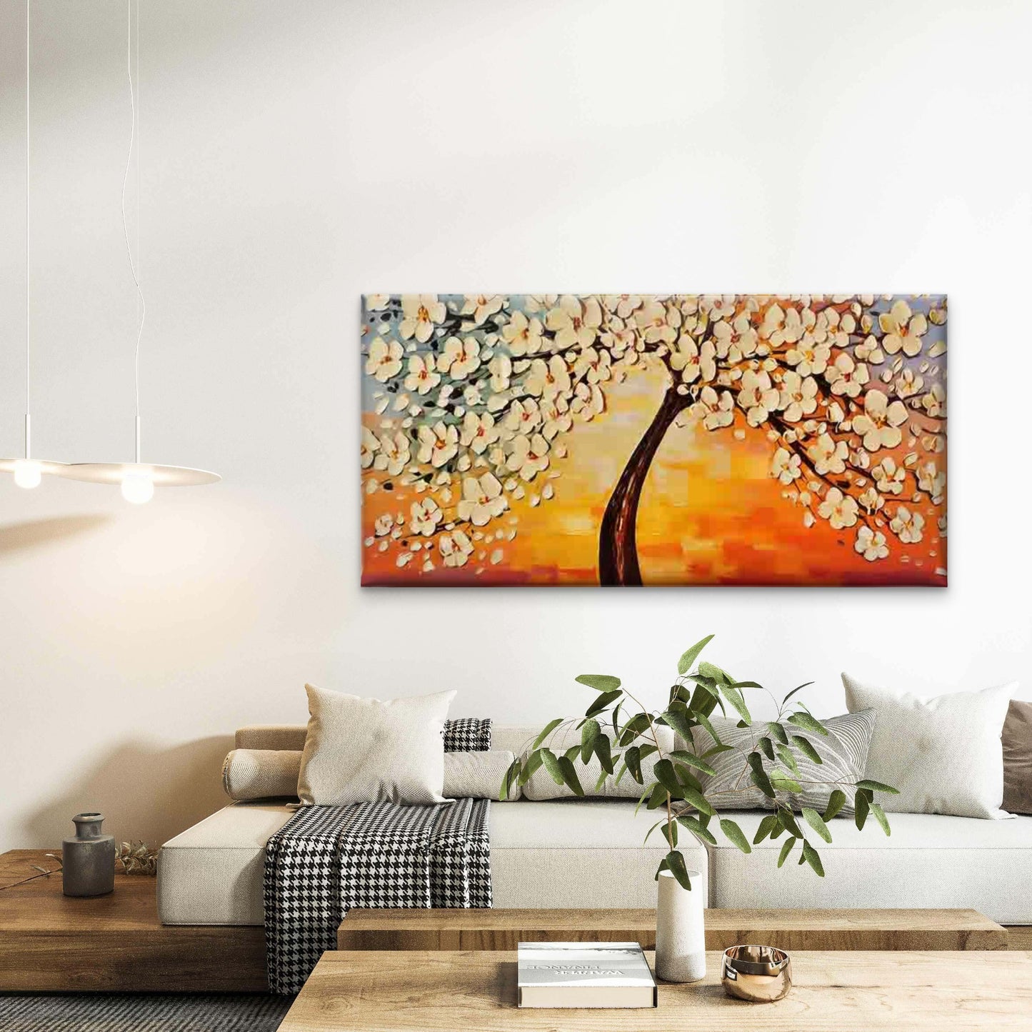 Abstract White Blossom Tree Wall Art Canvas Office Home Room Framed 120x60cm - Bella Home Decor