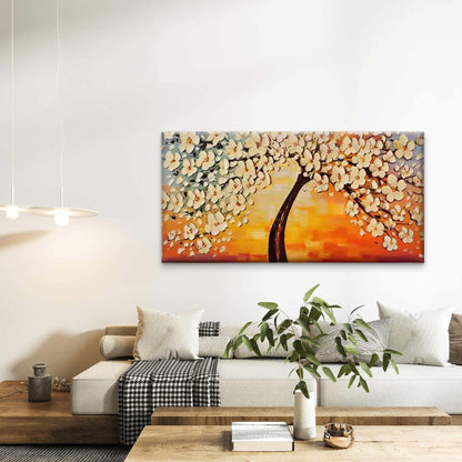 Abstract White Blossom Tree Wall Art Canvas Office Home Room Framed 120x60cm - Bella Home Decor